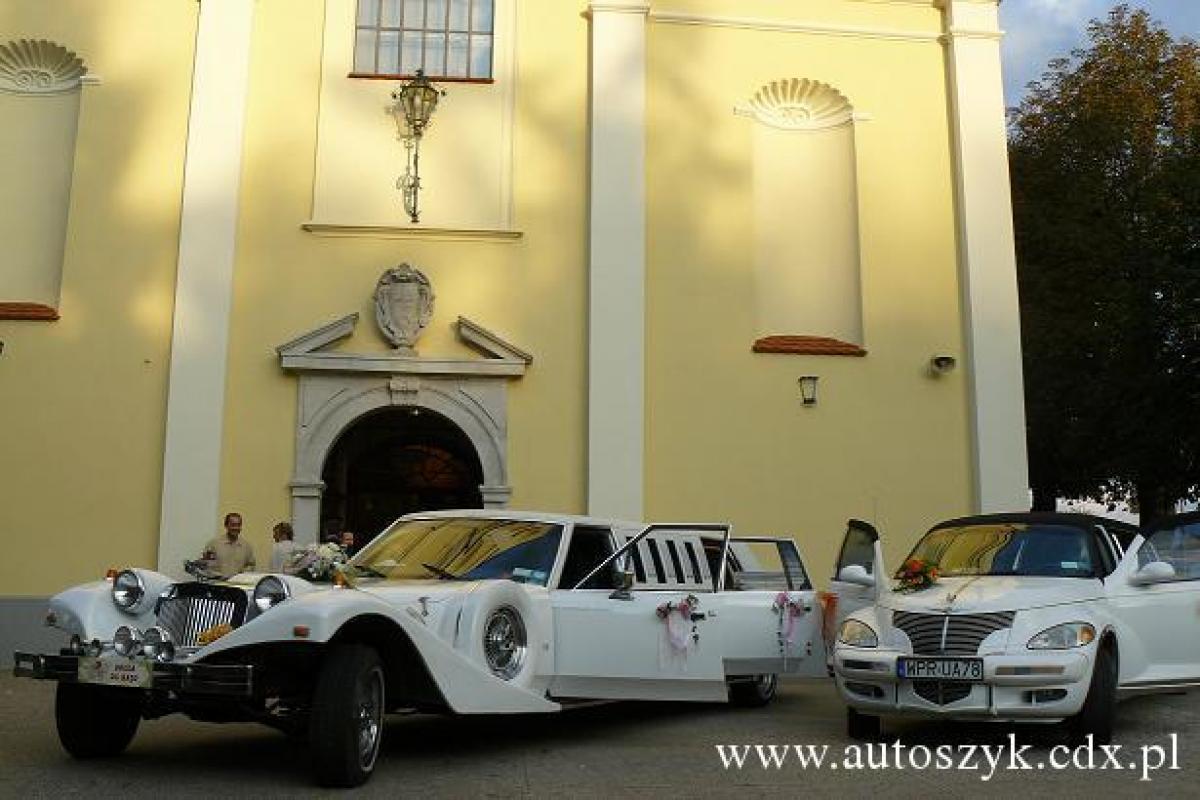 Samochody do ślubu,chrysler limo,biały excalibur,wynajem z kierowcą.