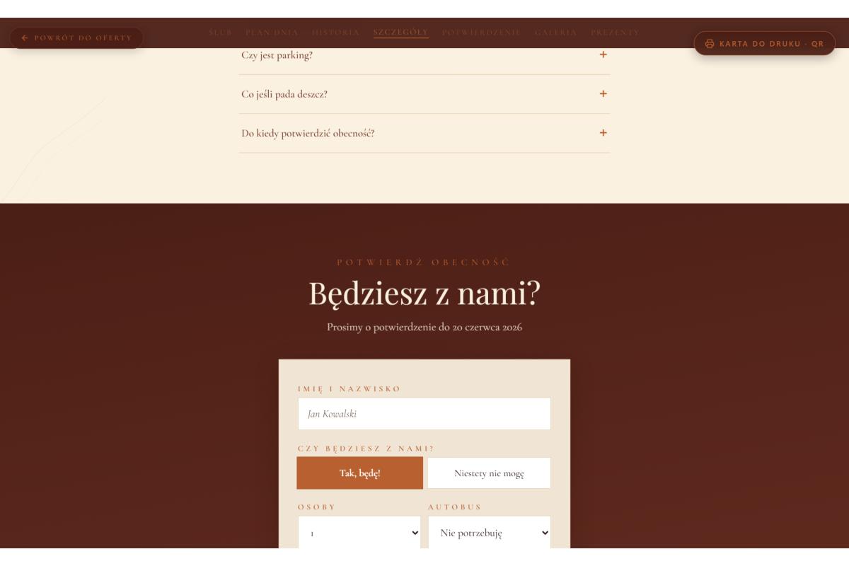 Zaproszenia ślubne online 699 zł - strona z RSVP w 48h